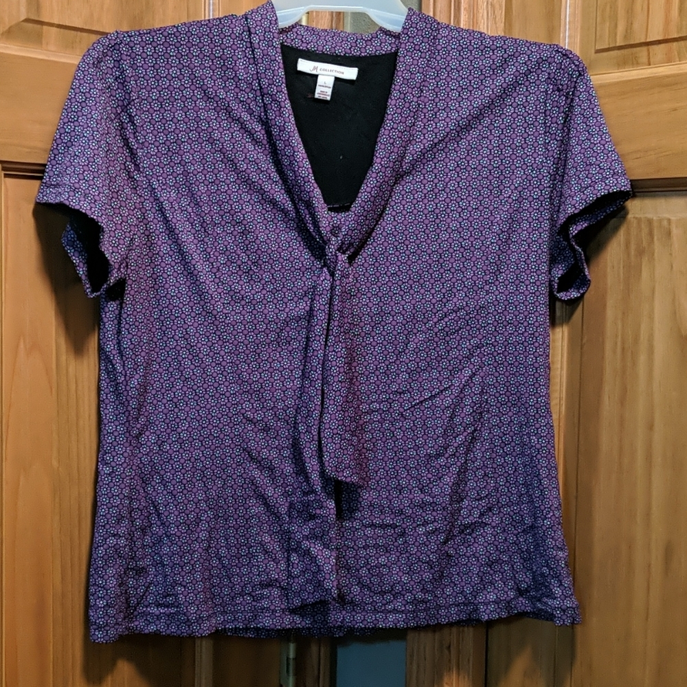 JM L Purple Geometric Blouse Short Sleeve
